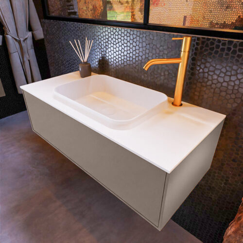 MONDIAZ ERIN 100cm mueble de baño color Smoke 1 cajón. Lavabo RIDGE Centro 1 orificio color Talc.