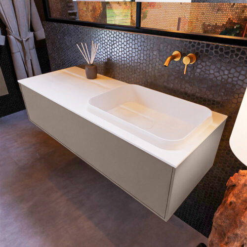 MONDIAZ ERIN 120cm mueble de baño color Smoke 1 cajón. Lavabo RIDGE Derecho sin orificio color Talc.