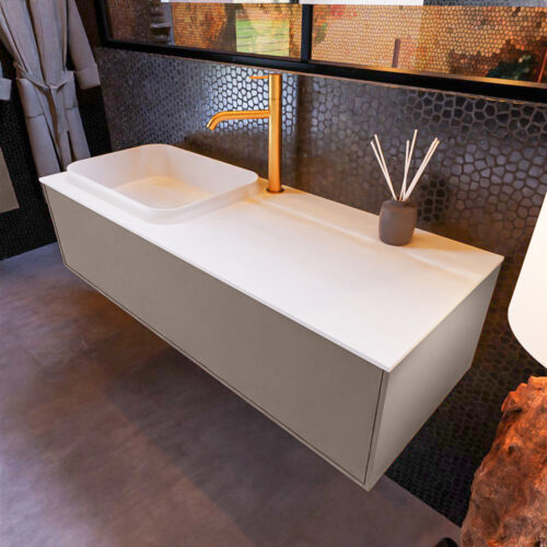 MONDIAZ ERIN 120cm mueble de baño color Smoke 1 cajón. Lavabo RIDGE Izquierda 1 orificio color Talc.