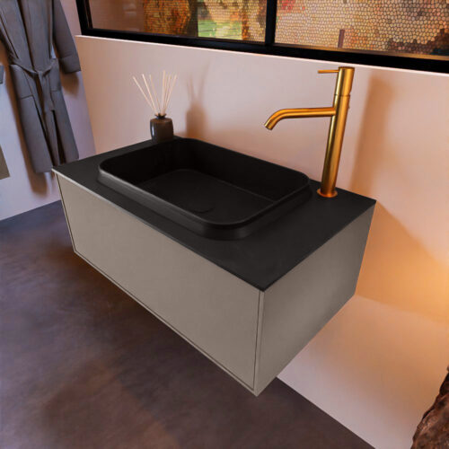 MONDIAZ ERIN 80cm mueble de baño color Smoke 1 cajón. Lavabo RIDGE Centro 1 orificio color Urban.