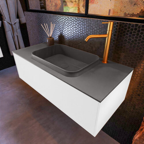 MONDIAZ ERIN 100cm mueble de baño color Talc 1 cajón. Lavabo RIDGE Centro 1 orificio color Dark Grey.