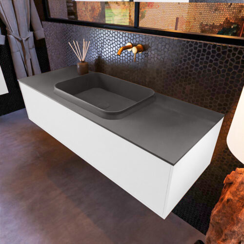 MONDIAZ ERIN 120cm mueble de baño color Talc 1 cajón. Lavabo RIDGE Centro sin orificio color Dark Grey.