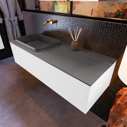 MONDIAZ ERIN 120cm mueble de baño color Talc 1 cajón. Lavabo RIDGE Izquierda sin orificio color Dark Grey.