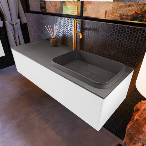 MONDIAZ ERIN 120cm mueble de baño color Talc 1 cajón. Lavabo RIDGE Derecho 1 orificio color Dark Grey.