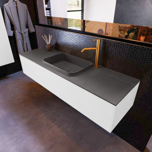 MONDIAZ ERIN 150cm mueble de baño color Talc 1 cajón. Lavabo RIDGE Centro 1 orificio color Dark Grey.