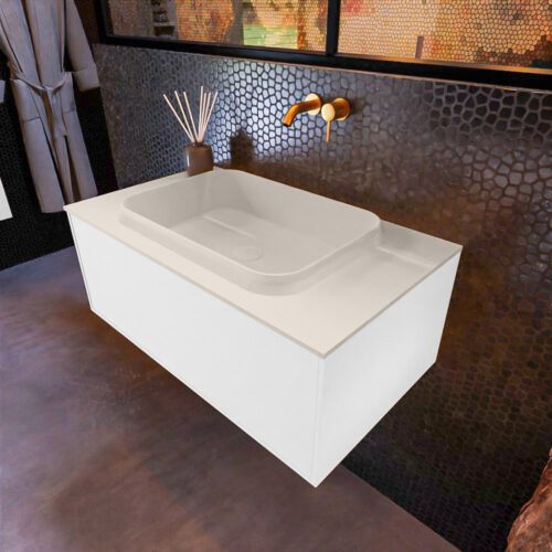 MONDIAZ ERIN 80cm mueble de baño color Talc 1 cajón. Lavabo RIDGE Centro sin orificio color Linen.