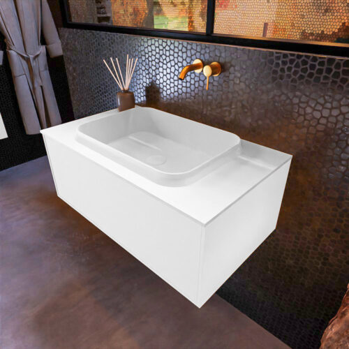 MONDIAZ ERIN 80cm mueble de baño color Talc 1 cajón. Lavabo RIDGE Centro sin orificio color Talc.