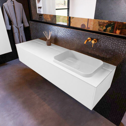 MONDIAZ ERIN 150cm mueble de baño color Talc 1 cajón. Lavabo RIDGE Derecho sin orificio color Talc.