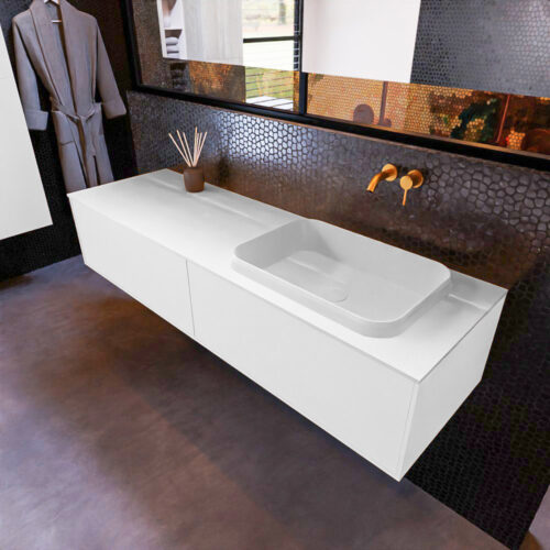 MONDIAZ ERIN 150cm mueble de baño color Talc 2 cajones. Lavabo RIDGE Derecho sin orificio color Talc.