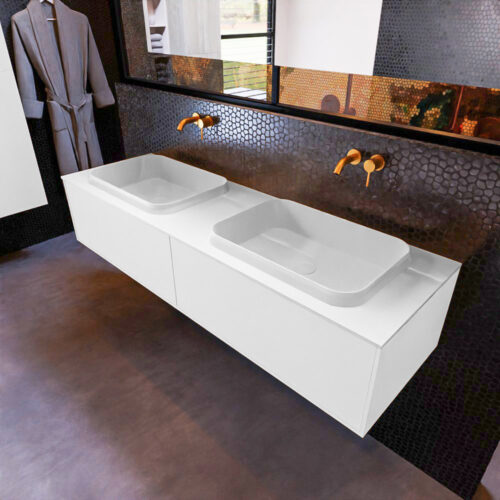 MONDIAZ ERIN 150cm mueble de baño color Talc 2 cajones. Lavabo RIDGE Doble sin orificio color Talc.