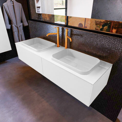 MONDIAZ ERIN 150cm mueble de baño color Talc 2 cajones. Lavabo RIDGE Doble 2 orificios color Talc.