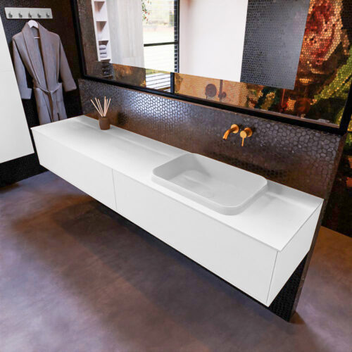 MONDIAZ ERIN 200cm mueble de baño color Talc 2 cajones. Lavabo RIDGE Derecho sin orificio color Talc.