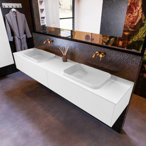 MONDIAZ ERIN 200cm mueble de baño color Talc 2 cajones. Lavabo RIDGE Doble sin orificio color Talc.