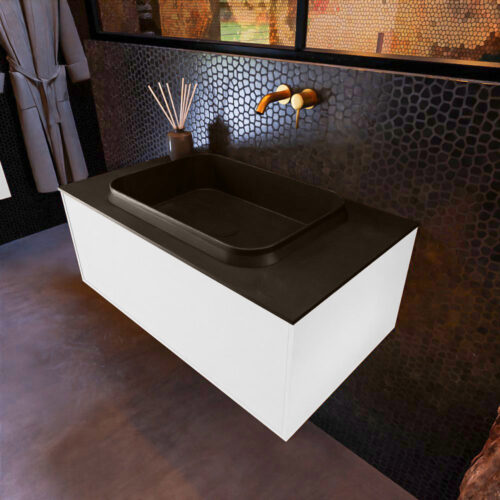 MONDIAZ ERIN 80cm mueble de baño color Talc 1 cajón. Lavabo RIDGE Centro sin orificio color Urban.