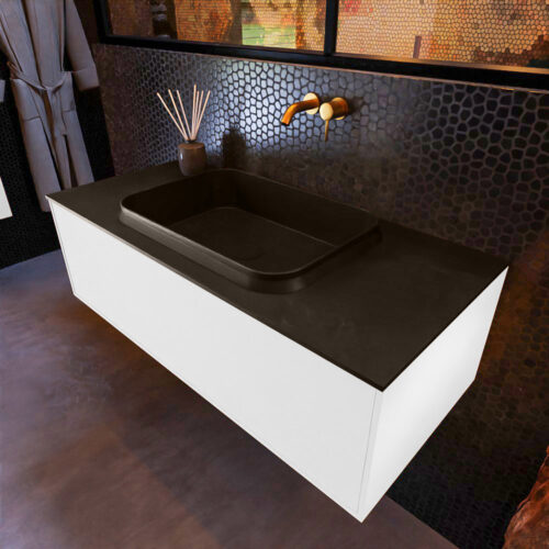 MONDIAZ ERIN 100cm mueble de baño color Talc 1 cajón. Lavabo RIDGE Centro sin orificio color Urban.