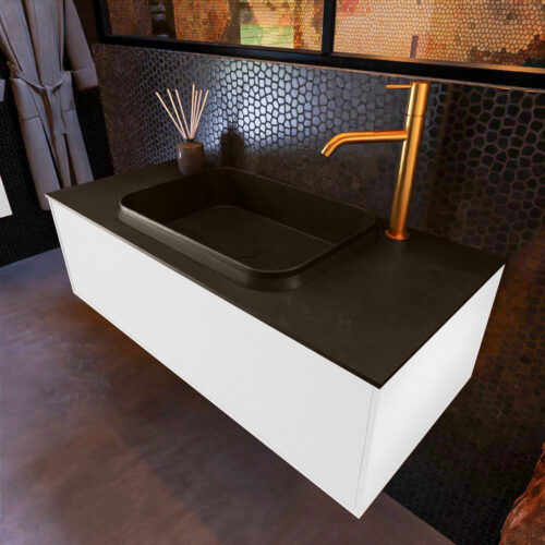 MONDIAZ ERIN 100cm mueble de baño color Talc 1 cajón. Lavabo RIDGE Centro 1 orificio color Urban.