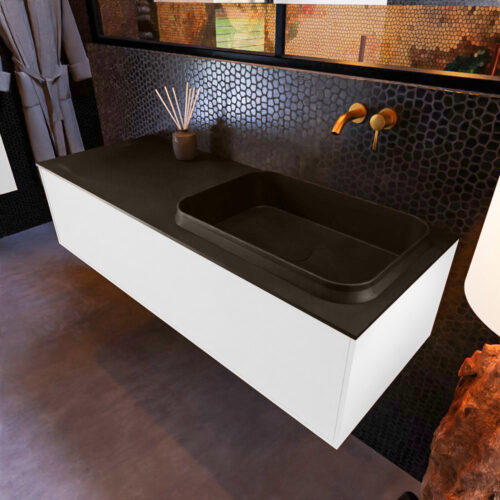 MONDIAZ ERIN 120cm mueble de baño color Talc 1 cajón. Lavabo RIDGE Derecho sin orificio color Urban.