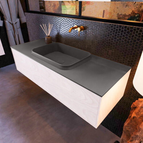 MONDIAZ ERIN 120cm mueble de baño color Underlayment 1 cajón. Lavabo RIDGE Centro sin orificio color Dark Grey.