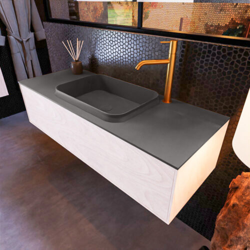 MONDIAZ ERIN 120cm mueble de baño color Underlayment 1 cajón. Lavabo RIDGE Centro 1 orificio color Dark Grey.