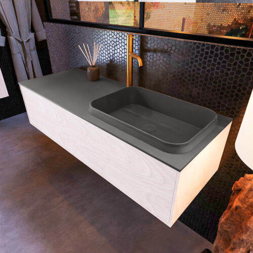 MONDIAZ ERIN 120cm mueble de baño color Underlayment 1 cajón. Lavabo RIDGE Derecho 1 orificio color Dark Grey.