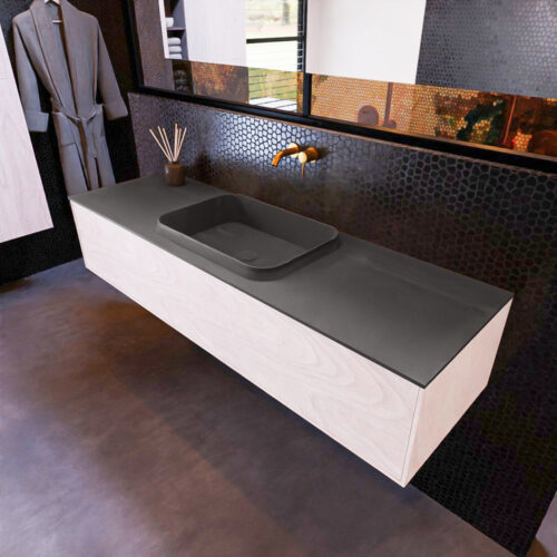 MONDIAZ ERIN 150cm mueble de baño color Underlayment 1 cajón. Lavabo RIDGE Centro sin orificio color Dark Grey.