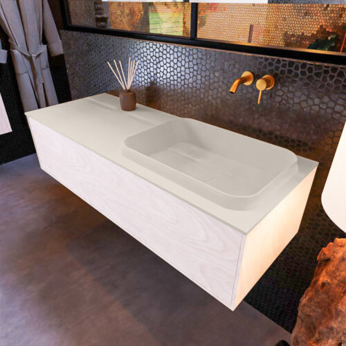 MONDIAZ ERIN 120cm mueble de baño color Underlayment 1 cajón. Lavabo RIDGE Derecho sin orificio color Linen.