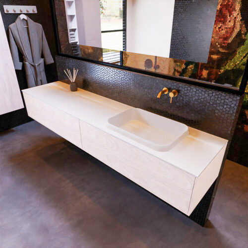 MONDIAZ ERIN 200cm mueble de baño color Underlayment 2 cajones. Lavabo RIDGE Derecho sin orificio color Talc.