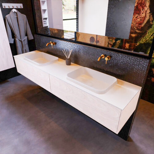 MONDIAZ ERIN 200cm mueble de baño color Underlayment 2 cajones. Lavabo RIDGE Doble sin orificio color Talc.