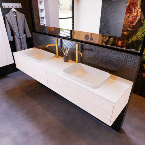 MONDIAZ ERIN 200cm mueble de baño color Underlayment 2 cajones. Lavabo RIDGE Doble 2 orificios color Talc.