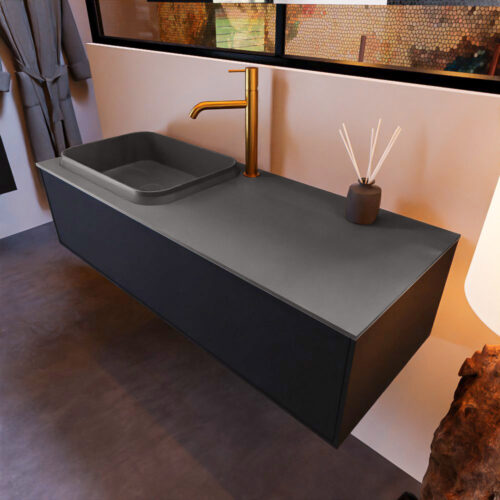 MONDIAZ ERIN 120cm mueble de baño color Urban 1 cajón. Lavabo RIDGE Izquierda 1 orificio color Dark Grey.