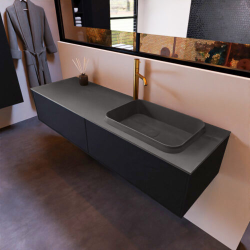 MONDIAZ ERIN 150cm mueble de baño color Urban 2 cajones. Lavabo RIDGE Derecho 1 orificio color Dark Grey.