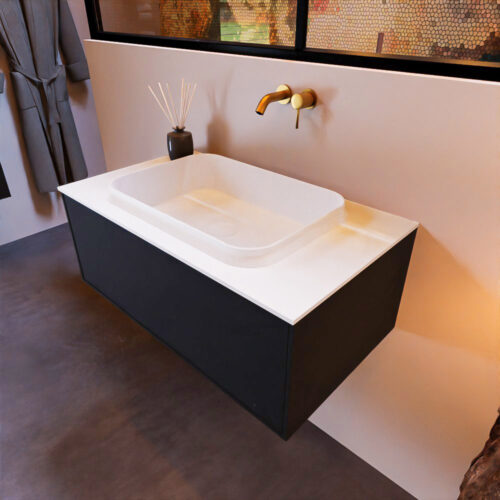 MONDIAZ ERIN 80cm mueble de baño color Urban 1 cajón. Lavabo RIDGE Centro sin orificio color Talc.