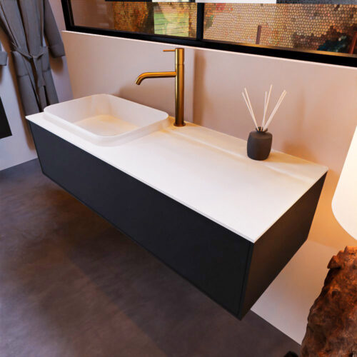 MONDIAZ ERIN 120cm mueble de baño color Urban 1 cajón. Lavabo RIDGE Izquierda 1 orificio color Talc.