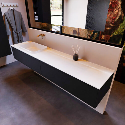 MONDIAZ ERIN 200cm mueble de baño color Urban 2 cajones. Lavabo RIDGE Izquierda sin orificio color Talc.