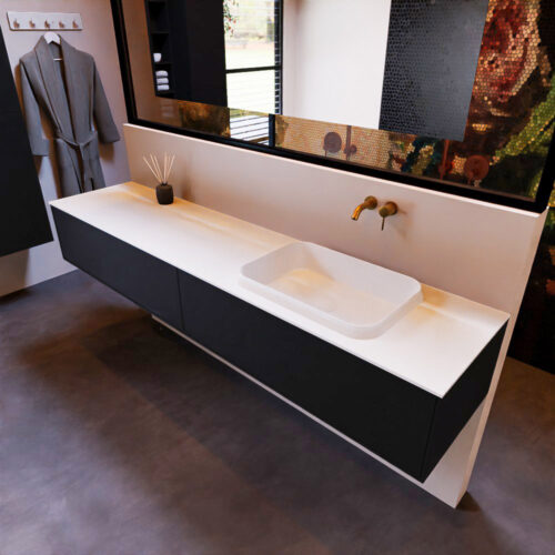 MONDIAZ ERIN 200cm mueble de baño color Urban 2 cajones. Lavabo RIDGE Derecho sin orificio color Talc.