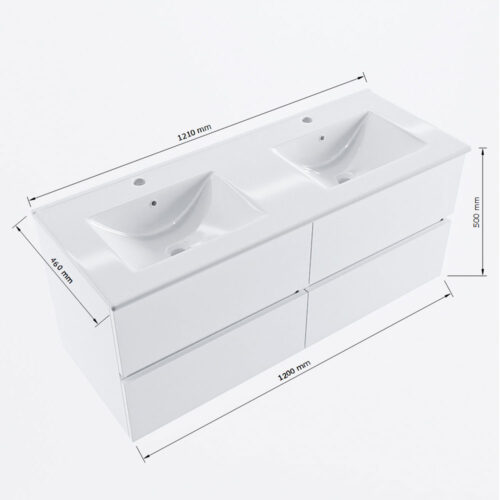 MONDIAZ VICA 120cm mueble de baño Ocher 4 cajones. Lavabo DENIA Doble 2 orificios, color Blanco brillo. - Imagen 8