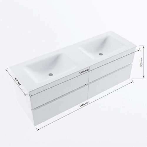 MONDIAZ VICA 140cm mueble de baño Light Brown Grey 4 cajones. Lavabo CLOUD Doble sin orificio, color Talc. - Imagen 8