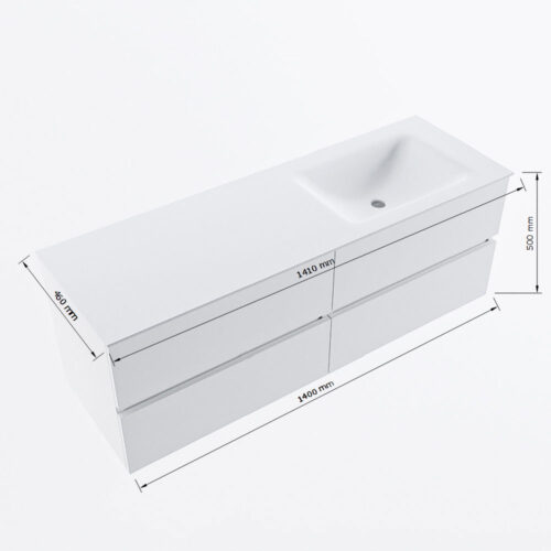 MONDIAZ VICA 140cm mueble de baño Plata 4 cajones. Lavabo CLOUD Derecho sin orificio, color Talc. - Imagen 8