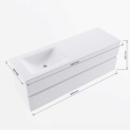 MONDIAZ VICA 140cm mueble de baño Plata 2 cajones. Lavabo CLOUD Izquierda sin orificio, color Talc. - Imagen 7