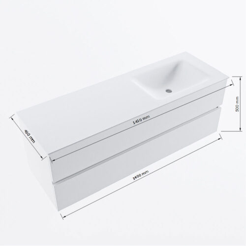 MONDIAZ VICA 140cm mueble de baño Oro 2 cajones. Lavabo CLOUD Derecho 1 orificio, color Talc. - Imagen 8