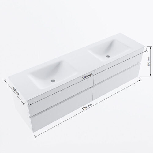 MONDIAZ VICA 170cm mueble de baño Talc 4 cajones. Lavabo CLOUD Doble 2 orificios, color Talc. - Imagen 8