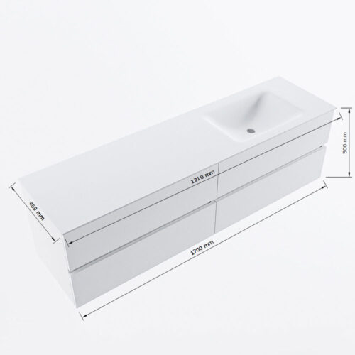 MONDIAZ VICA 170cm mueble de baño Cale 4 cajones. Lavabo CLOUD Derecho 1 orificio, color Talc. - Imagen 8