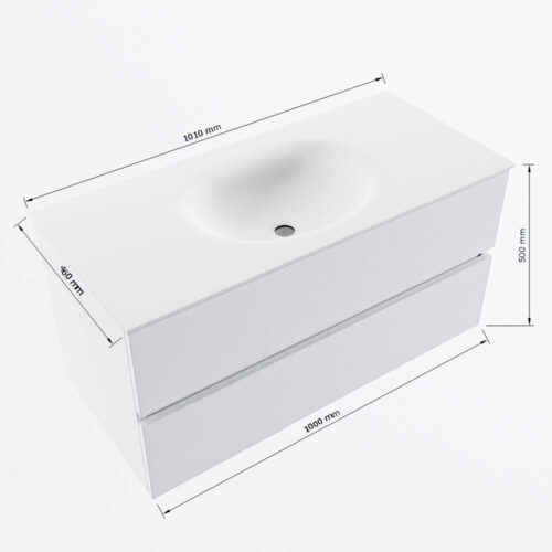 MONDIAZ VICA 100cm mueble de baño Talc 2 cajones. Lavabo MOON Centro sin orificio color Talc con espejo LED. - Imagen 8