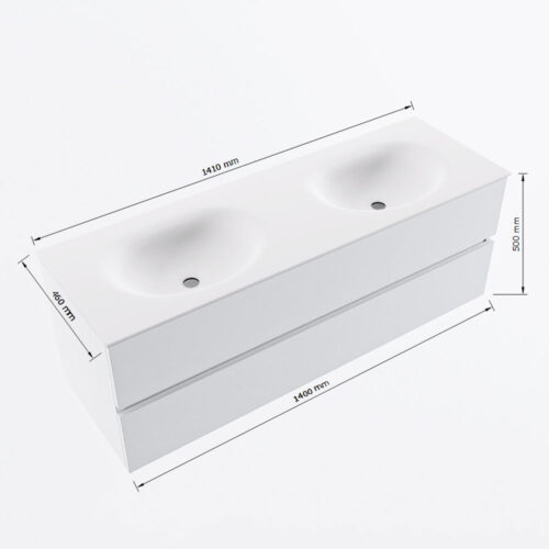 MONDIAZ VICA 140cm mueble de baño Cale 2 cajones. Lavabo MOON Doble sin orificio, color Talc. - Imagen 8