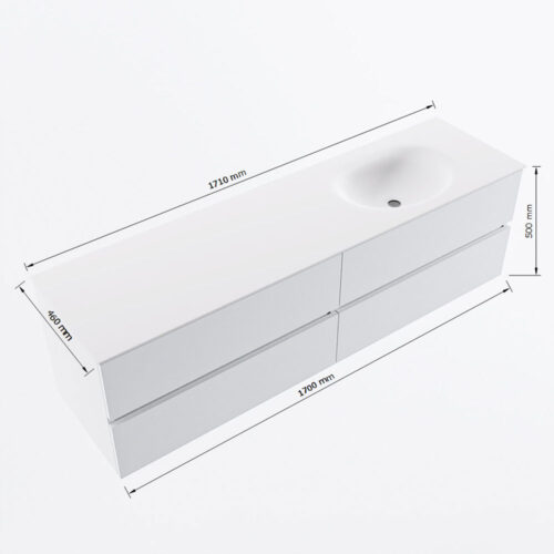 MONDIAZ VICA 170cm mueble de baño Army 4 cajones. Lavabo MOON Derecho sin orificio, color Talc. - Imagen 8