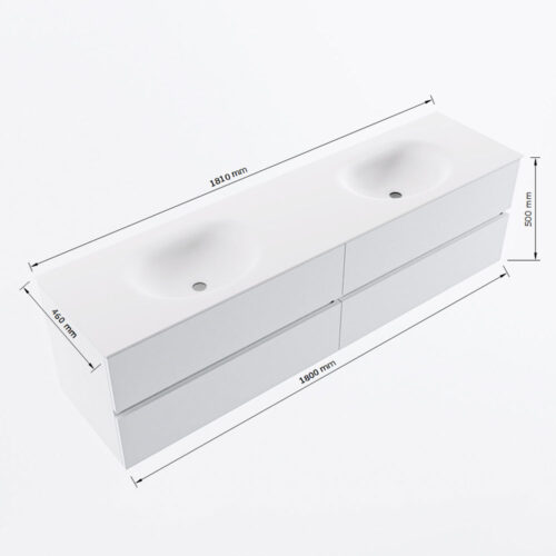 MONDIAZ VICA 180cm mueble de baño Marquina 4 cajones. Lavabo MOON Doble 2 orificios, color Talc. - Imagen 8