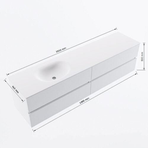 MONDIAZ VICA 190cm mueble de baño Cale 4 cajones. Lavabo MOON Izquierda 1 orificio, color Talc. - Imagen 8