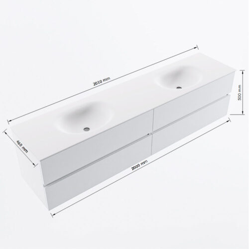 MONDIAZ VICA 200cm mueble de baño Underlayment 4 cajones. Lavabo MOON Doble 2 orificios, color Talc. - Imagen 8