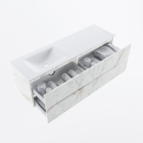 MONDIAZ VICA 150cm mueble de baño Carrara 4 cajones. Lavabo CLOUD Izquierda sin orificio, color Talc. - Imagen 7