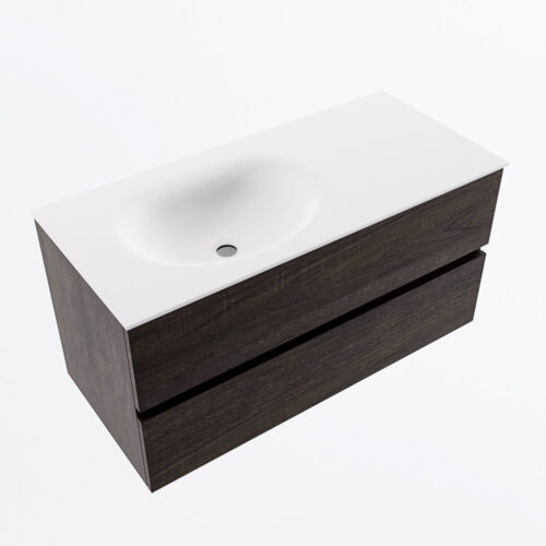 MONDIAZ VICA 100cm mueble de baño Dark Brown 2 cajones. Lavabo MOON Izquierda sin orificio, color Talc. - Imagen 6